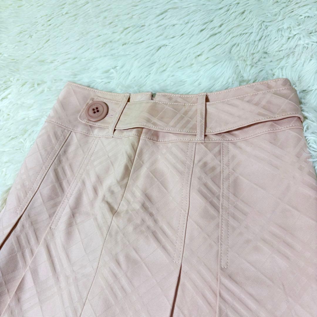 バーバリーブルーレーベル ノバチェック ベルト ボタン プリーツスカート ピンク