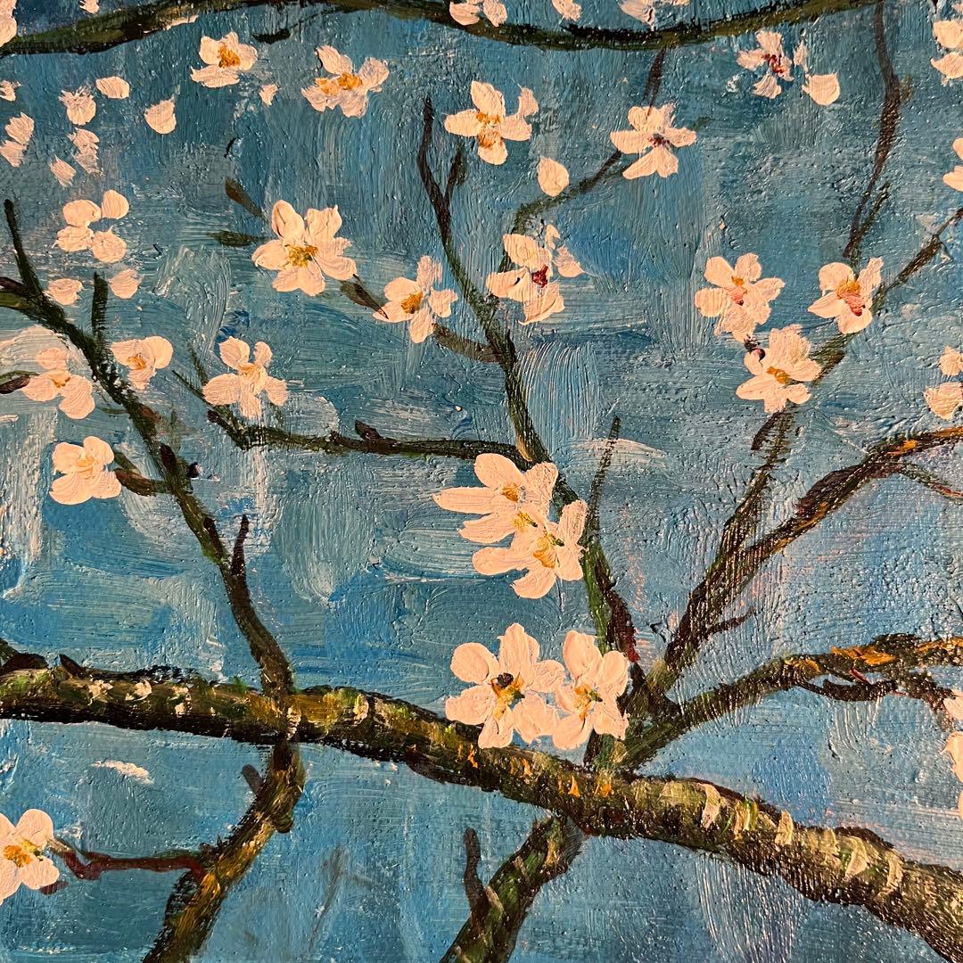 ★秀作★ 手書き油絵 ゴッホ 花咲くアーモンドの枝 額付 絵画 インテリア 油彩