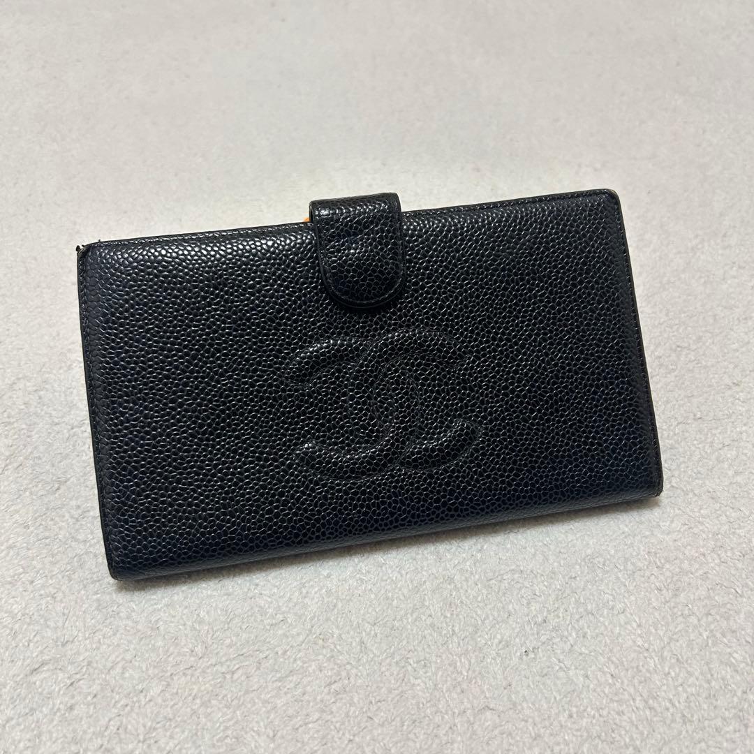 美品❗️ CHANEL シャネル　ココマーク　キャビアスキン　長財布　ブラック