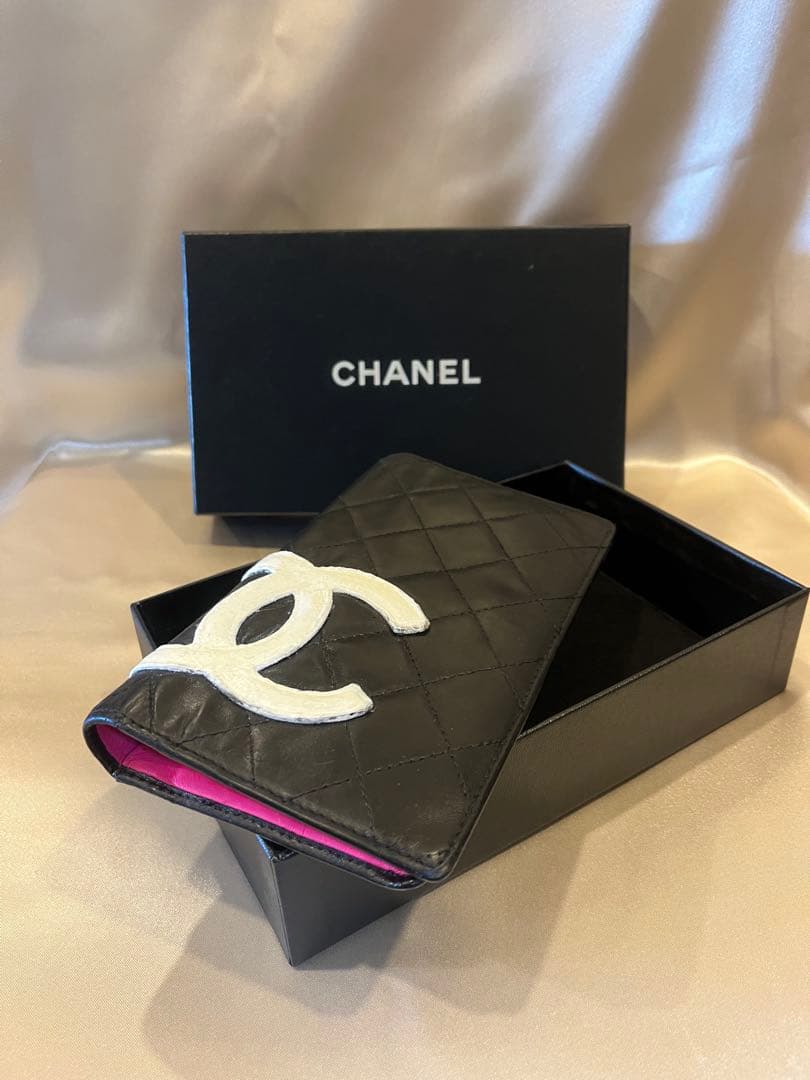 シャネル CHANEL カンボンライン 長財布 ブラックピンク 正規品リペア済み