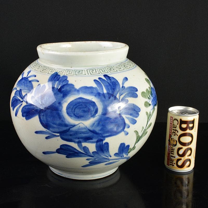 朝鮮美術　李朝　色絵　花文　壺　M　R7348B