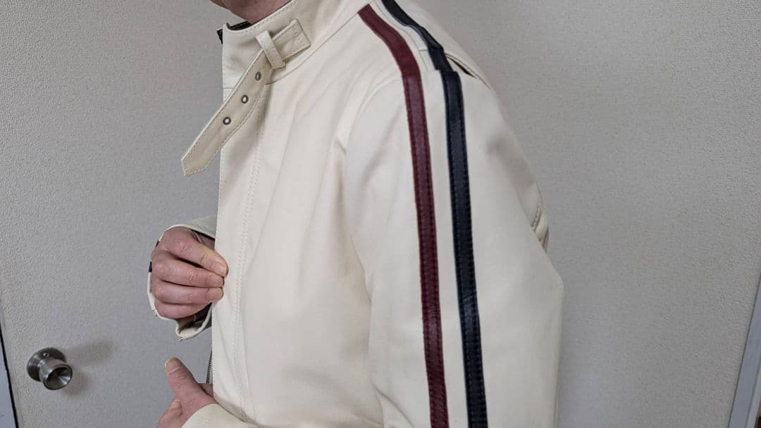 アイボリー ストライプ シングルライダースジャケット