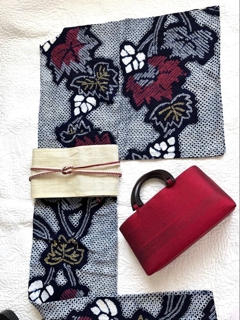 粋な大人の浴衣 高身長の方にも ◆ 有松絞り 枝葉文 華やかさのある良柄 逸品