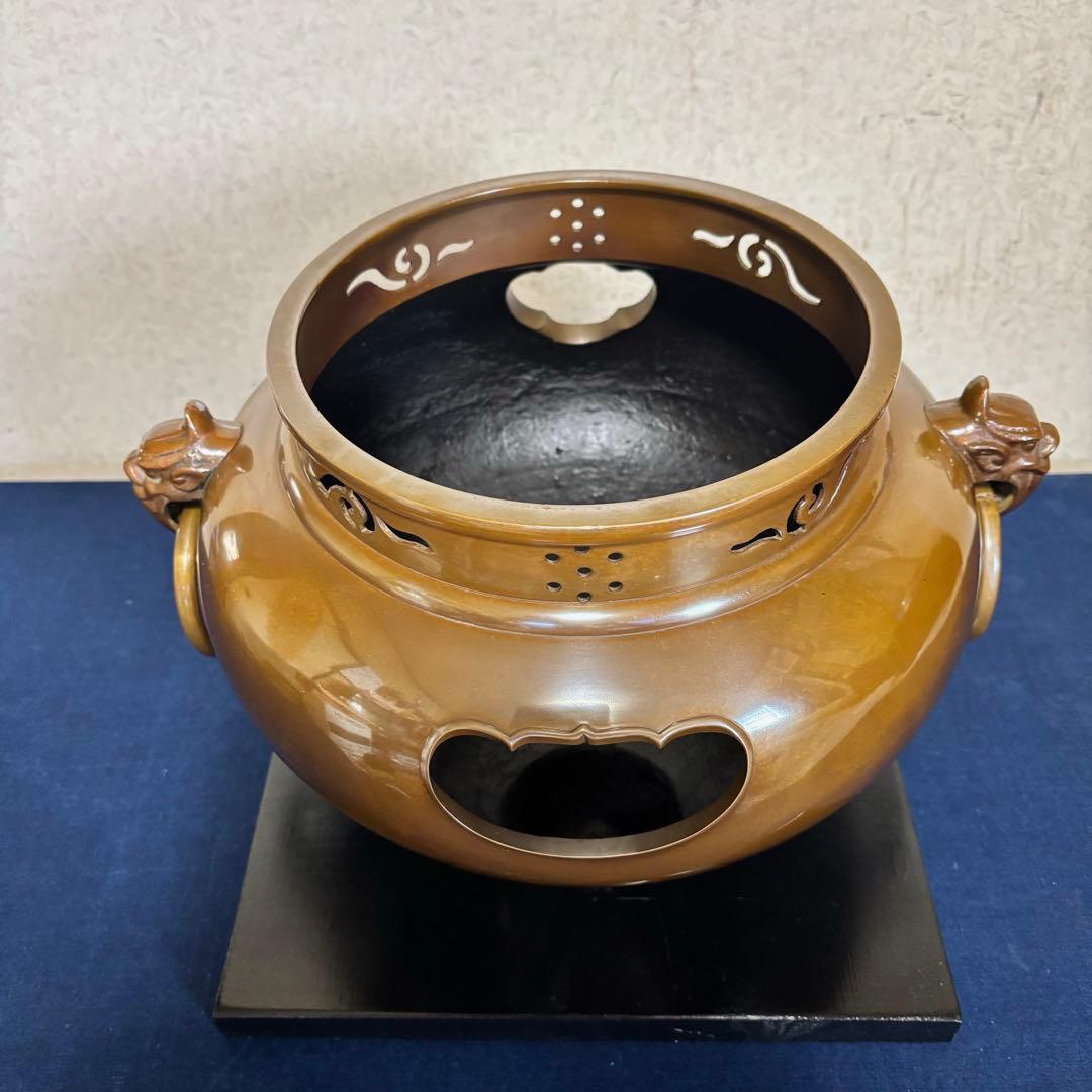 人間国宝敬典造 風炉 茶釜 唐銅鬼面風炉釜 野々田電熱器 敷板 茶道具お点前道具