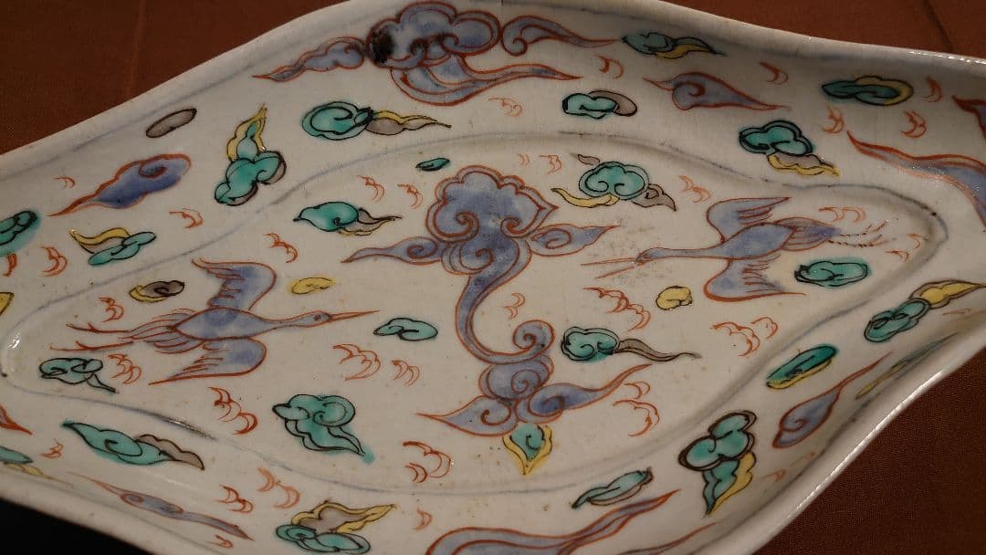 古九谷　古伊万里　菱形　色絵　鶴の図　九谷焼　美術館展示　１客