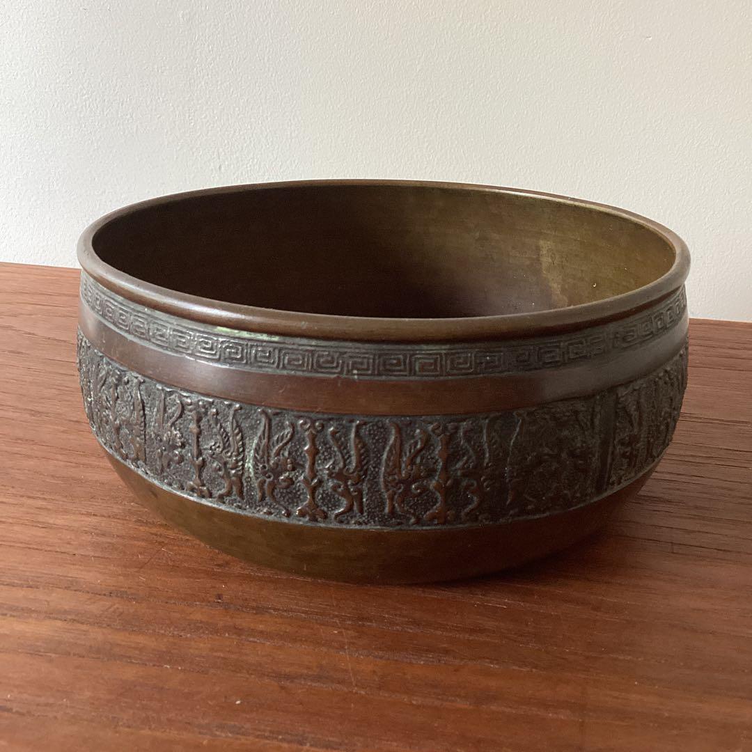 銘あり　建水　銅鉢　銅製　古銅　茶道具　煎茶道具　時代物　金属工芸品