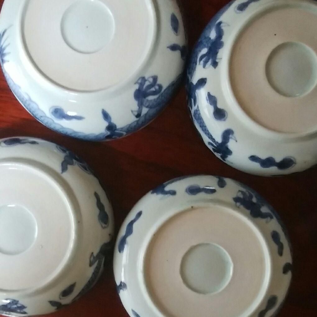 120  古伊万里　染付　龍文様　稜花形　膾皿　5客