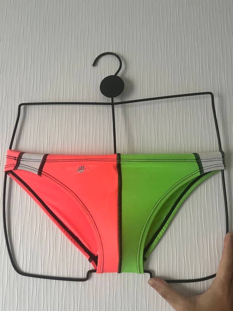 speed 競パン 競泳水着 ピンクとグリーン バイカラー 140