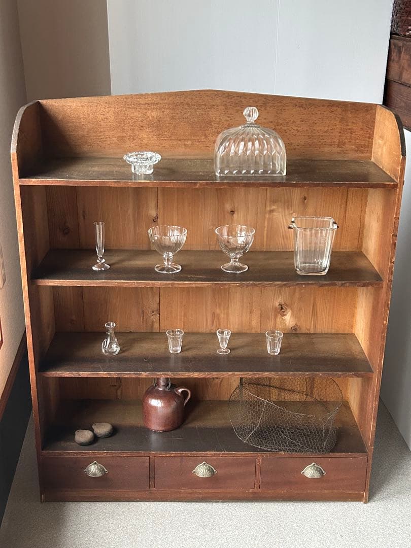 アンティーク 木製引き出し付飾り棚　チェスト 食器棚 本棚 レトロ　抽斗　古道具
