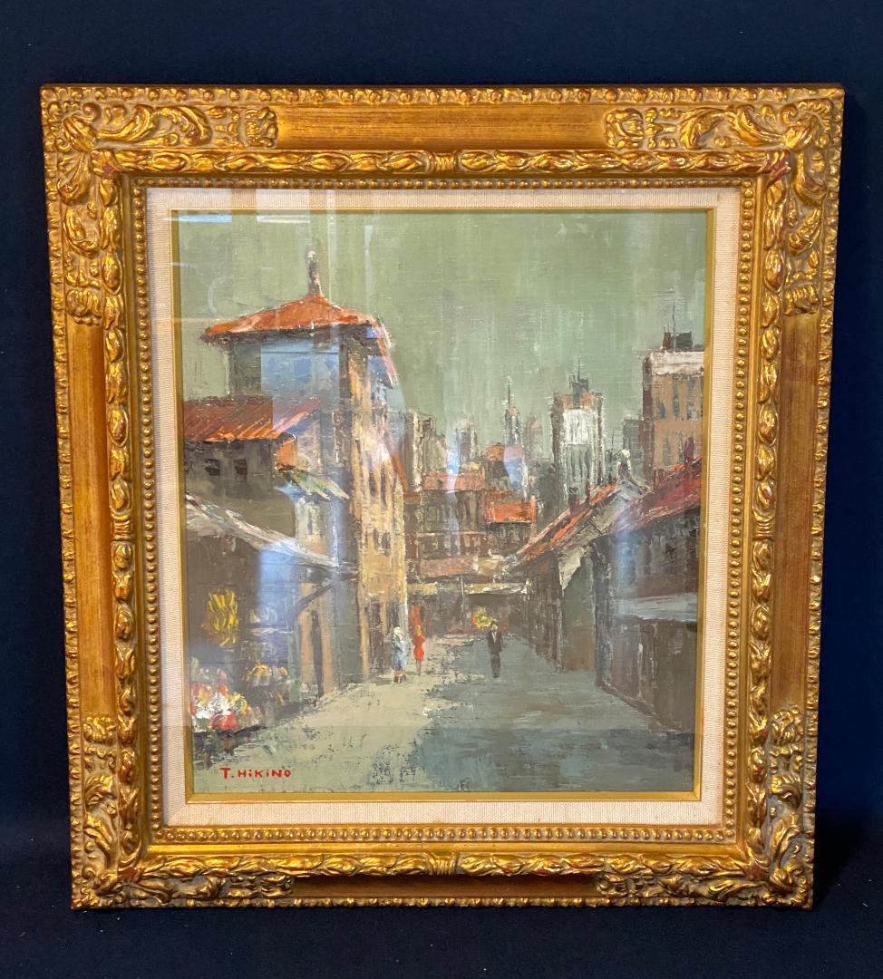 「真作」曳野豊重「ローマ市街」風景画　油彩画　額装　サイン有り　F8号