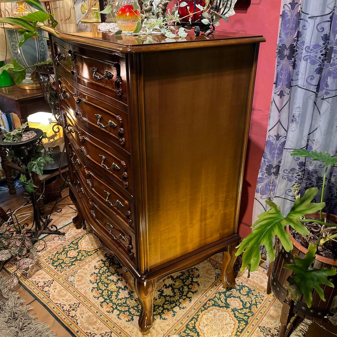 雪　Sale 美品　アンティーク 猫脚　５DRキャビネット