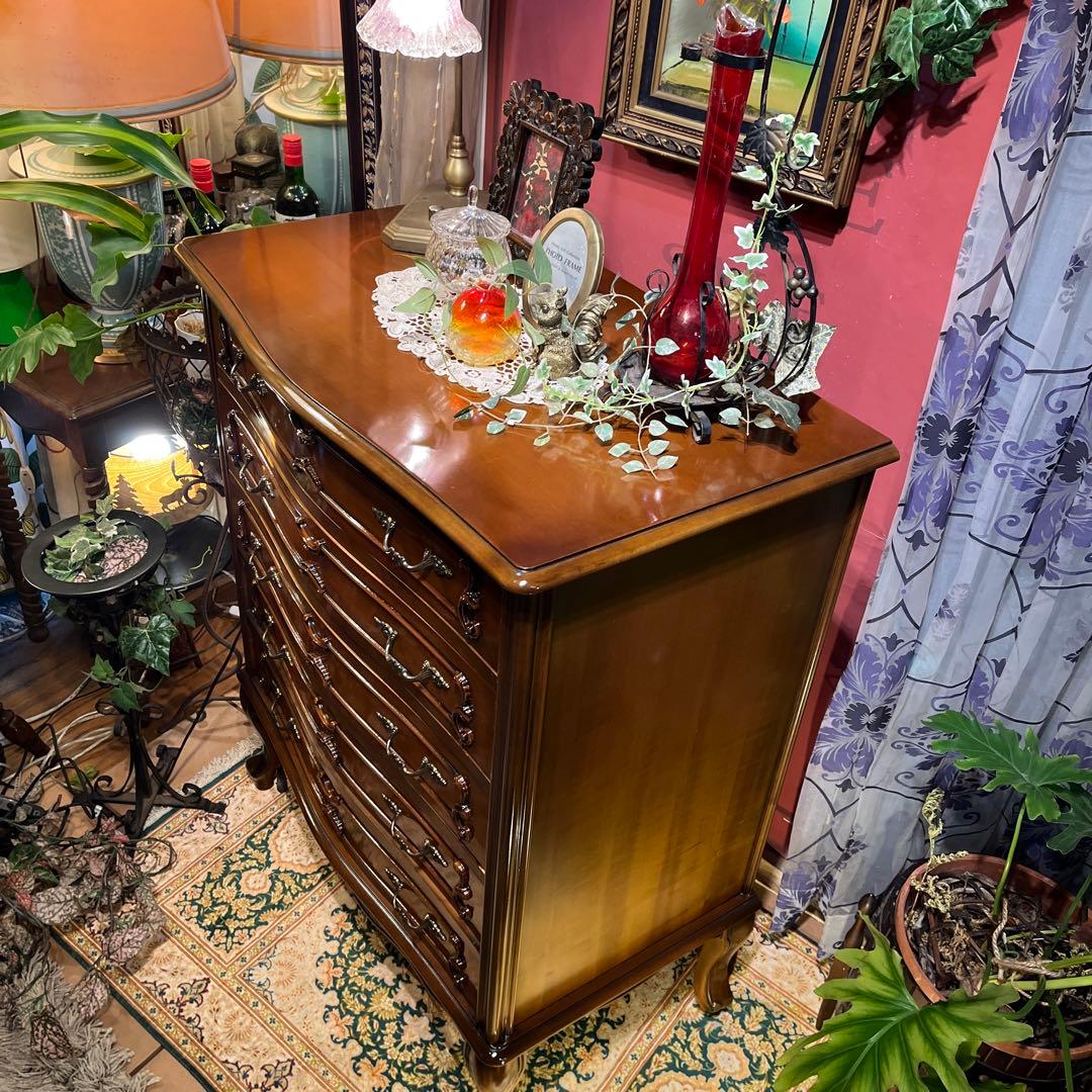 雪　Sale 美品　アンティーク 猫脚　５DRキャビネット