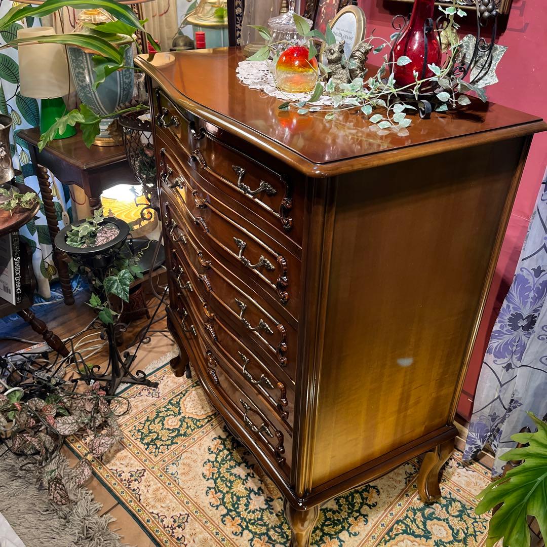 雪　Sale 美品　アンティーク 猫脚　５DRキャビネット