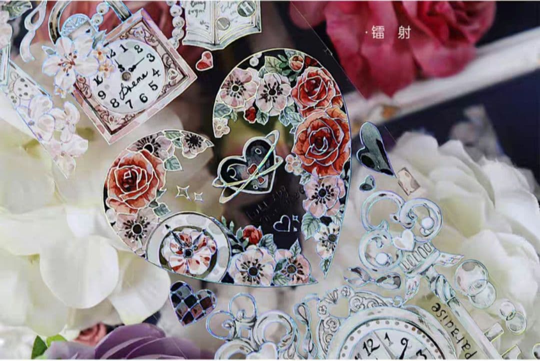 巻売 504★ 海外 マスキングテープ マステ PET 装飾 花 蝶 銀ホロ