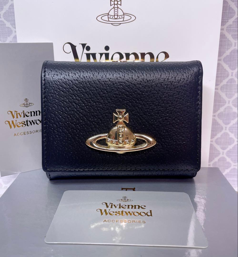 【最新☆新品】ヴィヴィアン・ウエストウッド　三つ折り財布 黒 ゴールド