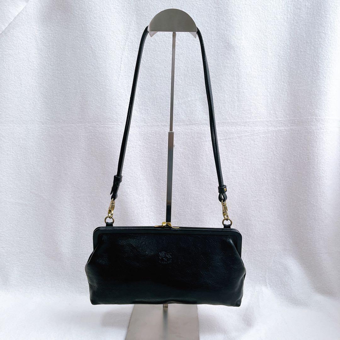 林檎　イルビゾンテ 黒 レザー クラッチバッグ がま口 ショルダー