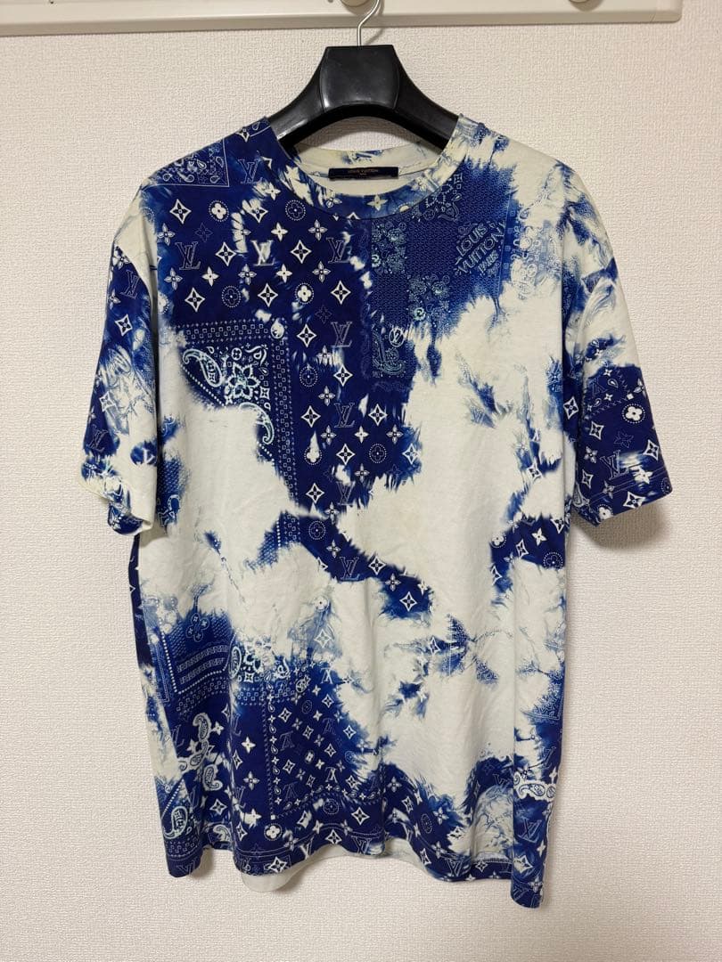 ルイヴィトン バンダナモノグラム Tシャツ 白 青 メンズ XL