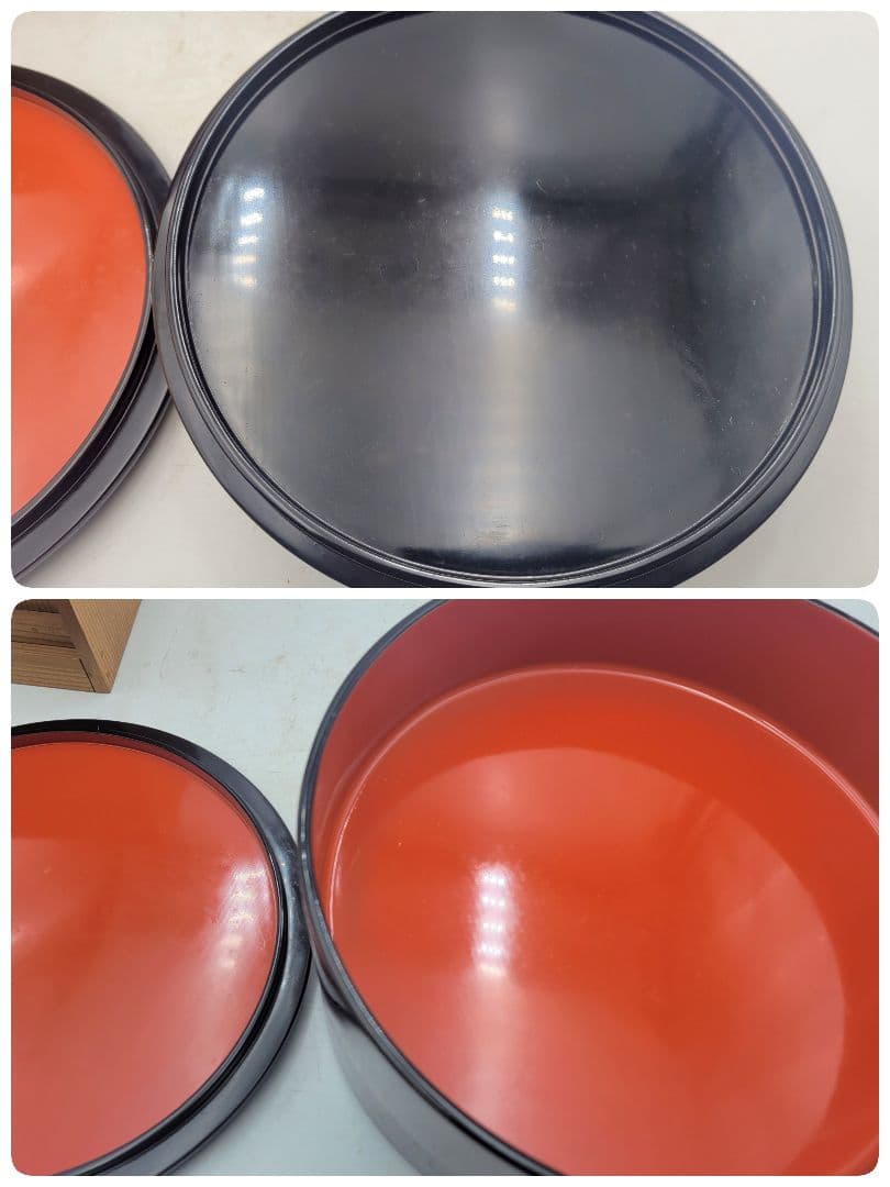 輪島塗　稲忠製　丸形重箱　蒔絵　共箱　骨董品、美術品