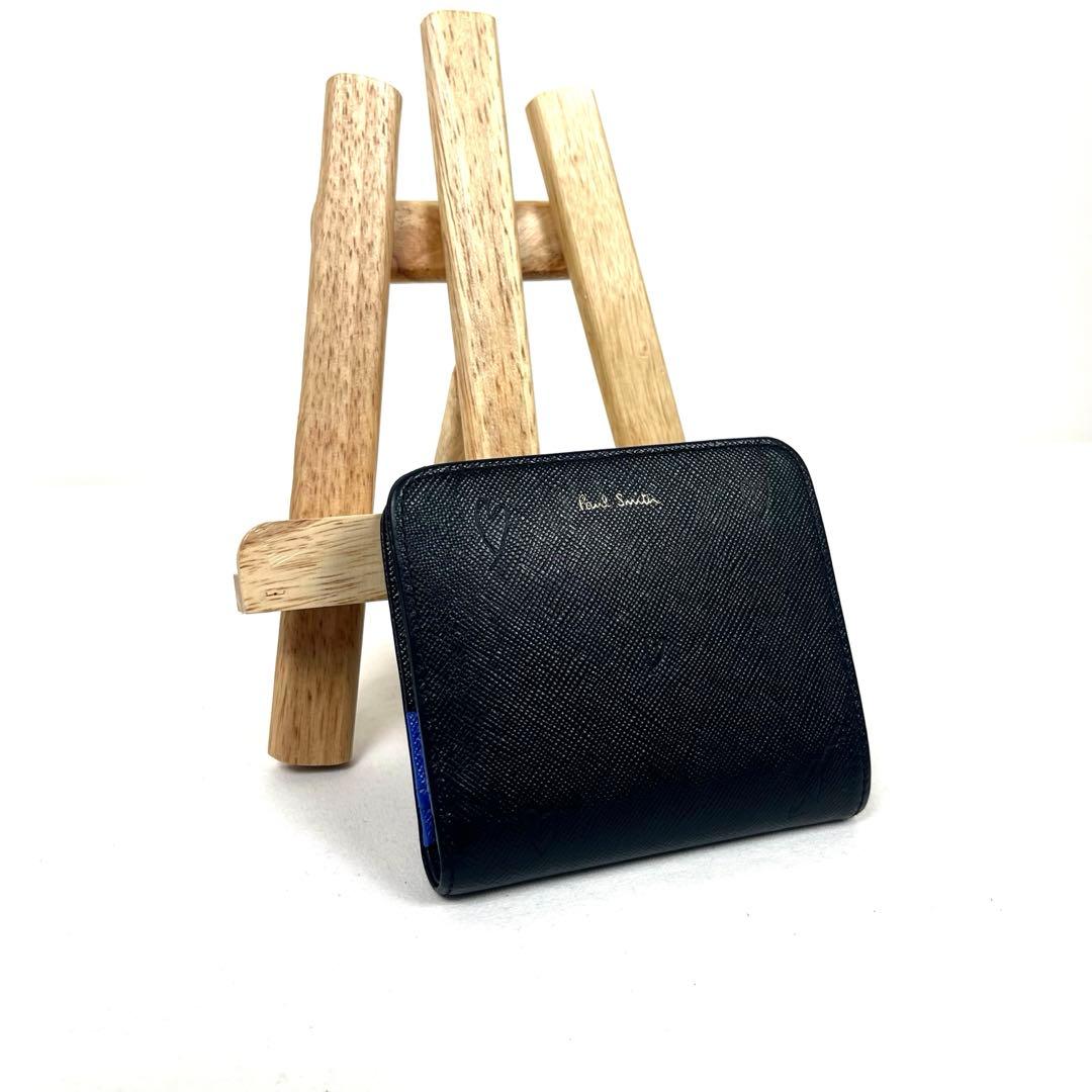 ポールスミス　二つ折り財布　ロゴプリント　サフィアーノ　ダブルフラップ　未使用級