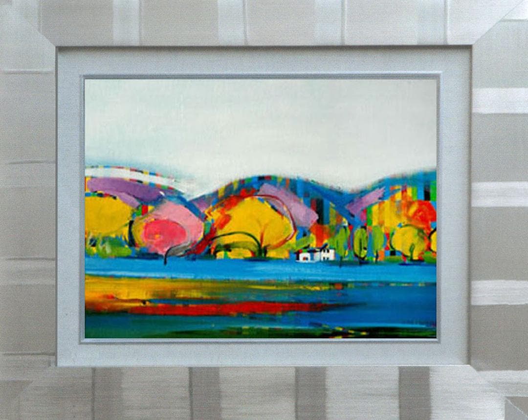 油絵 菅家令子 絵 絵画インテリア 額付(白) uF6-081811 風景 紅葉