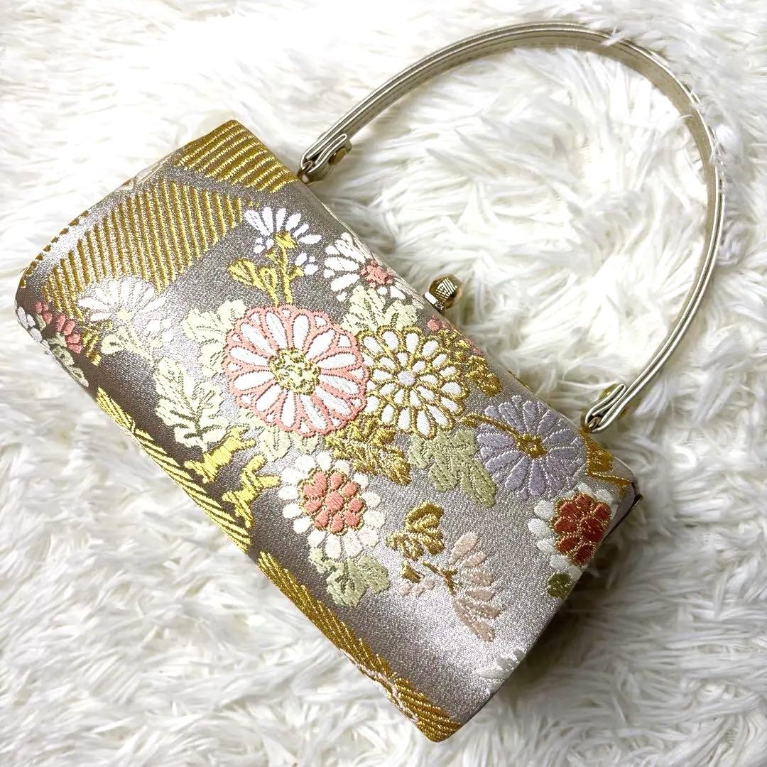 和装 フォーマルバッグ 金襴 花文様 シャンパンゴールド 式典 留袖 訪問着
