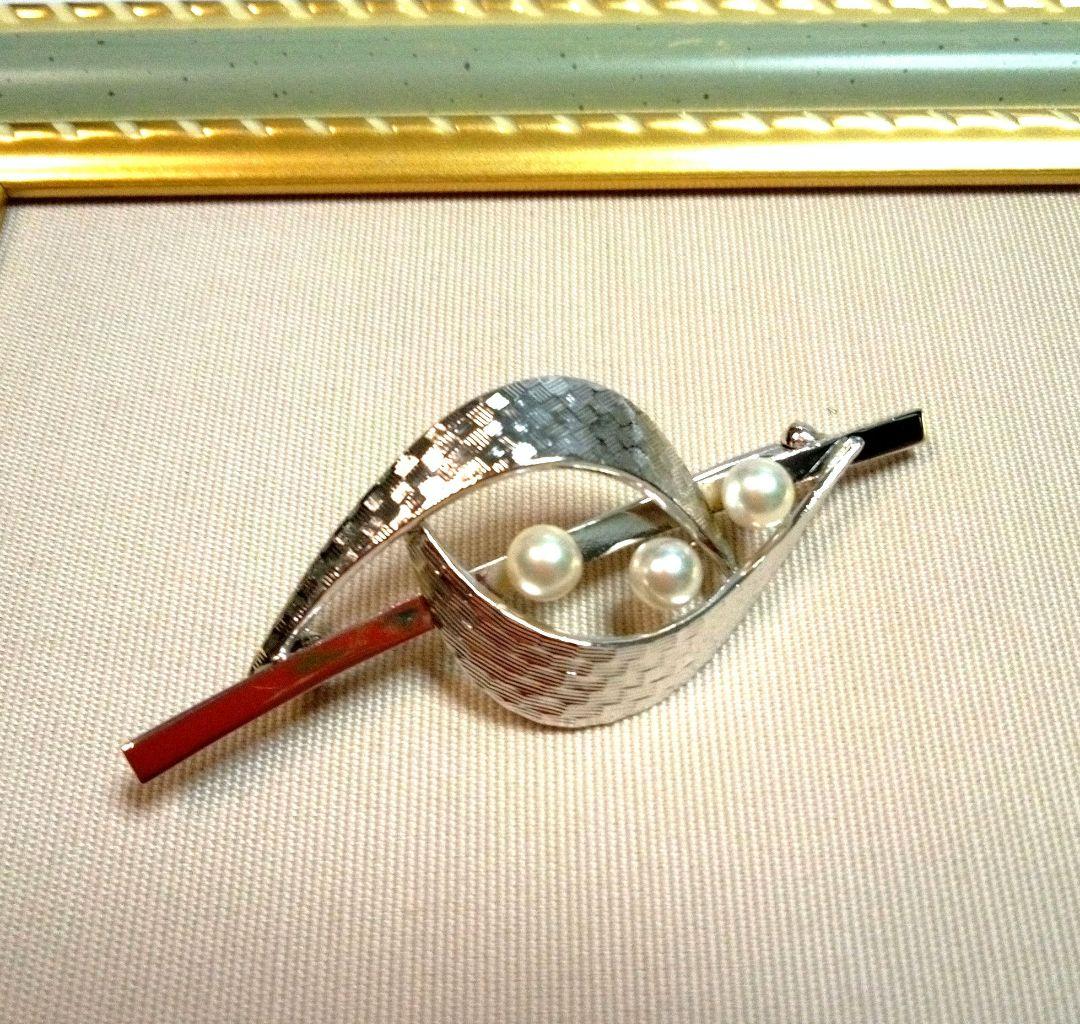 MIKIMOTO シルバー リーフ型 ヴィンテージブローチ
