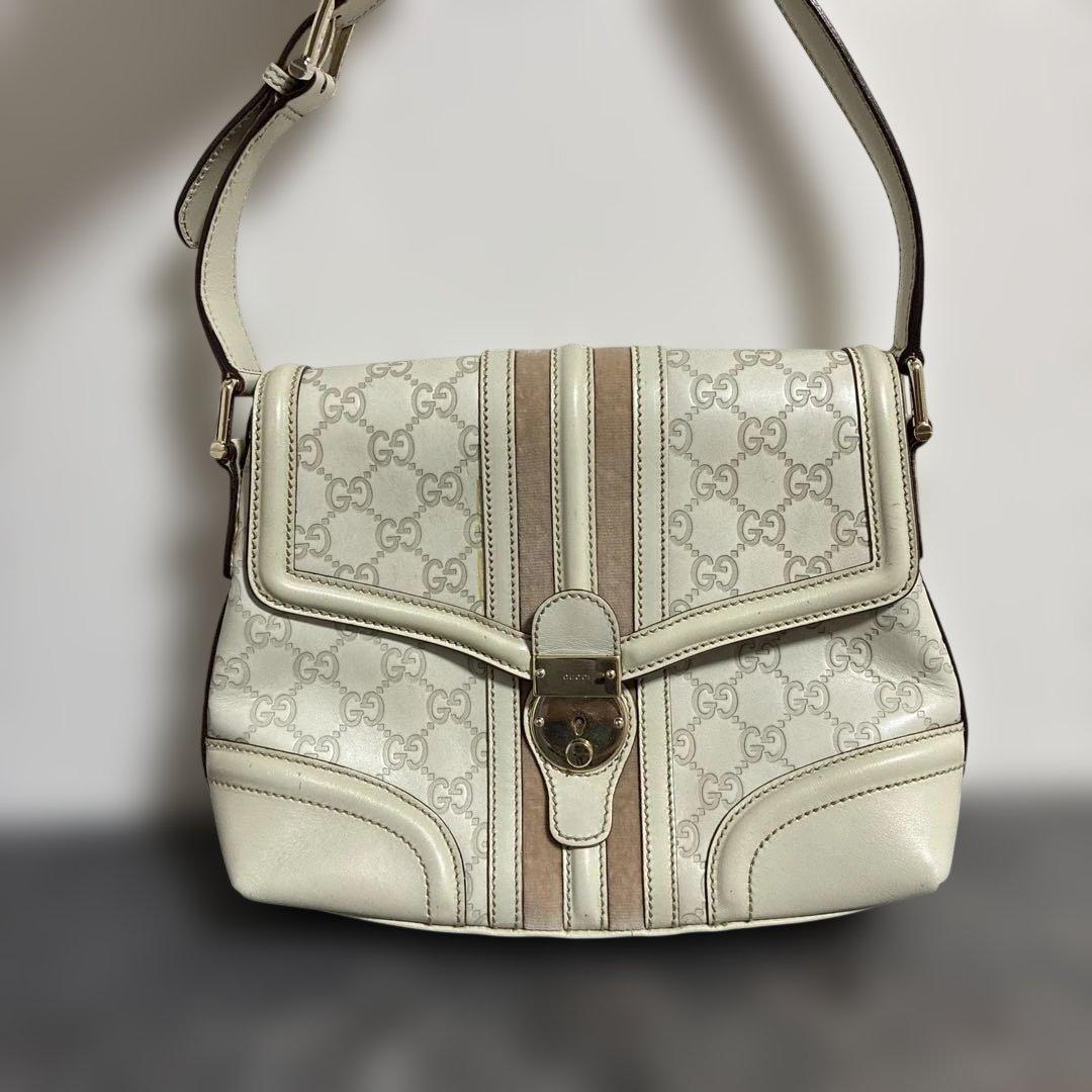 GUCCI シマ スエード レザー GG柄バッグ