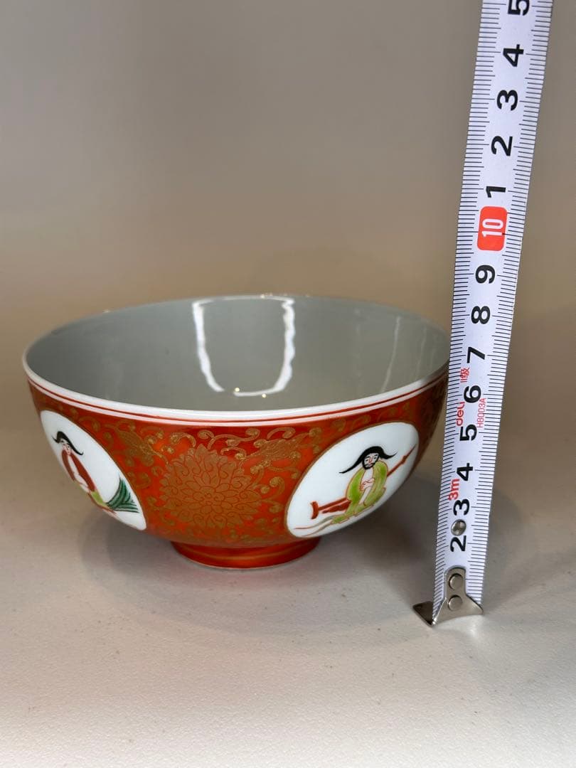 大明嘉靖年制 底款　紅釉　洒金　彩绘人物　碗　中国美術　古董品　茶碗　古磁器時代