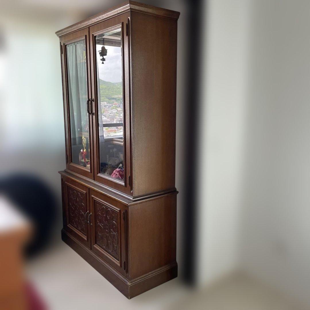 アンティーク　木製ガラス扉キャビネット　本棚　飾り棚　箪笥　書棚　昭和レトロ