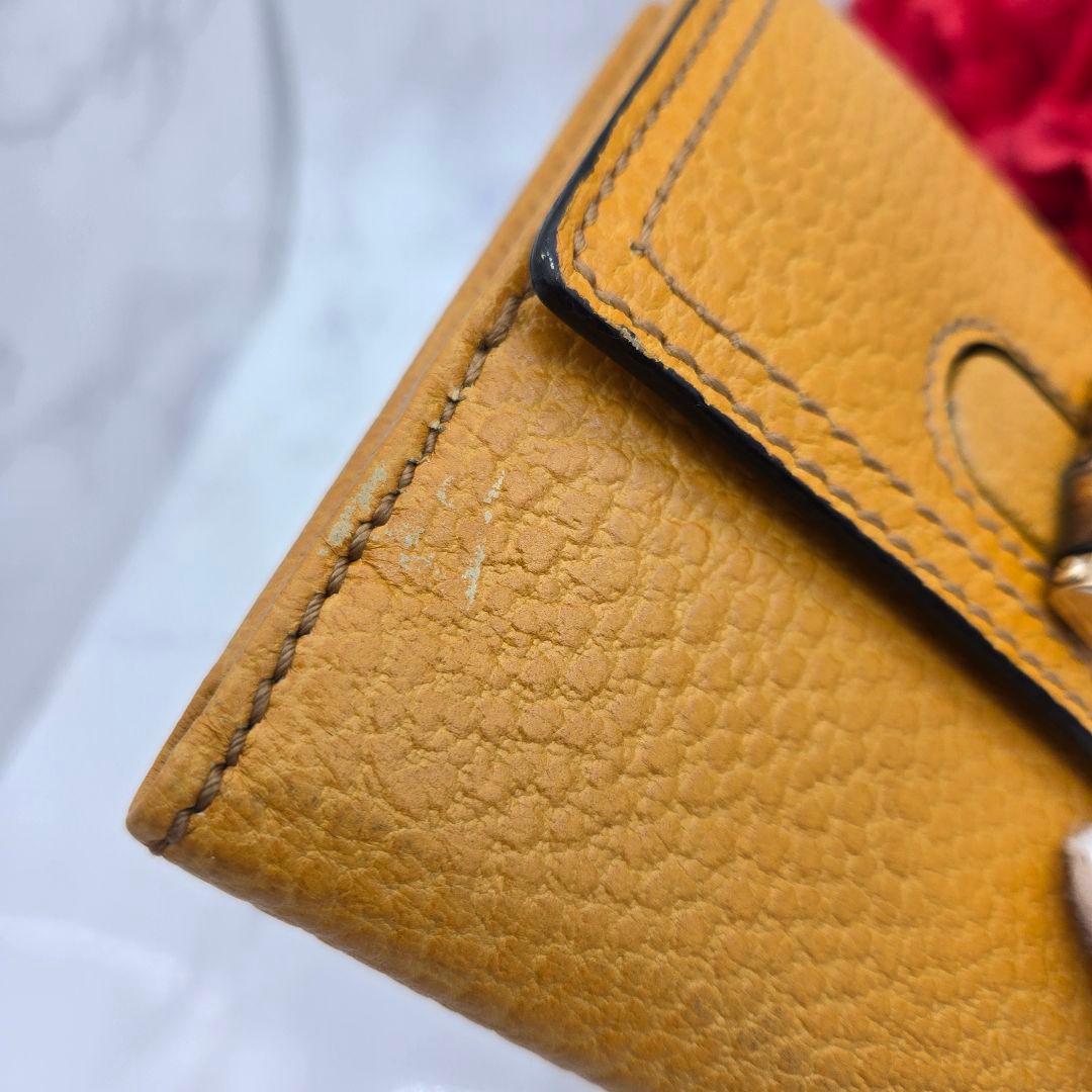 【希少】 GUCCI グッチ 折り財布 財布 レザー バンブー イエロー 黄色