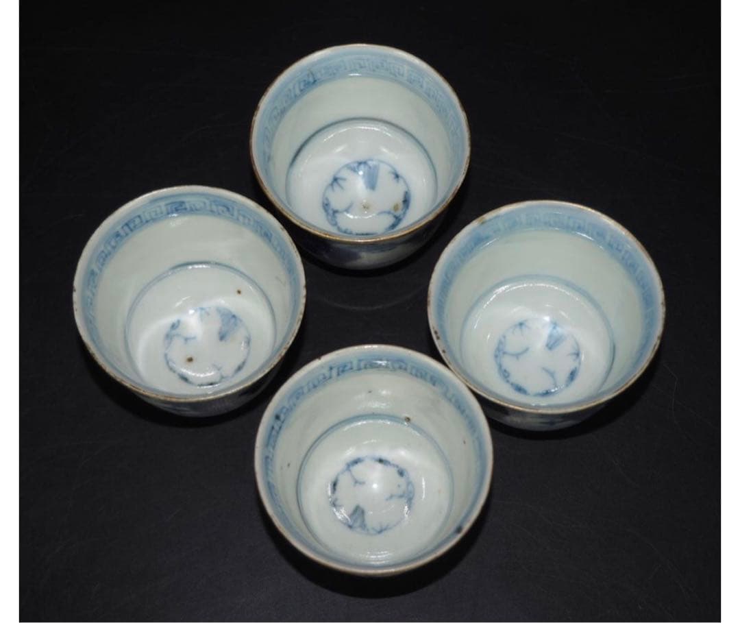 送料無料　江戸時代　古伊万里山水図煎茶碗4客　煎茶道具