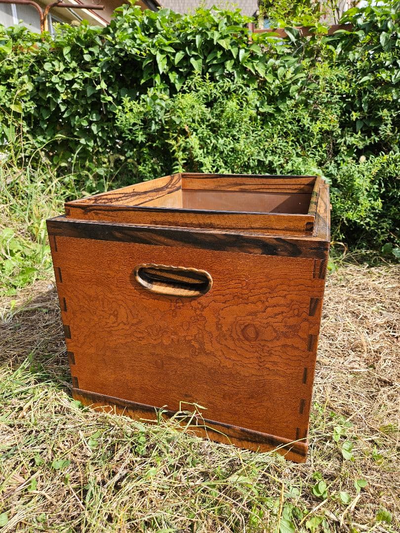 日本のアンティーク 角火鉢 黒柿×欅 玉杢 灰入れ 古民家 和室 和モダン