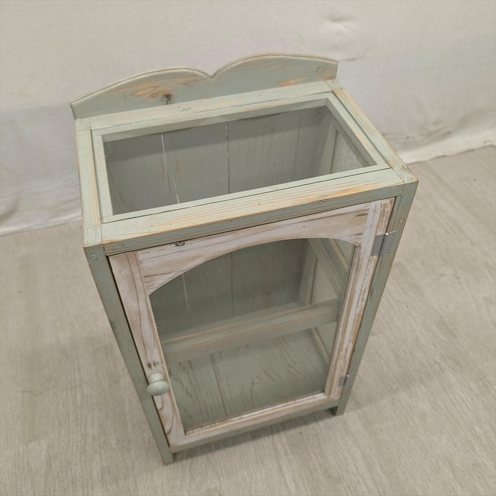 展示品　レトロガラス　シャビー　ハンドメイド　キャビネット　飾り棚　フレンチ　E