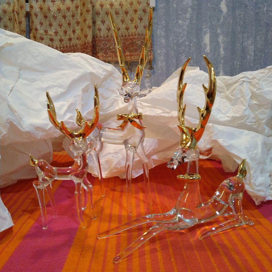 トナカイ　ガラス細工　鹿　置物　クリスタル　工芸品