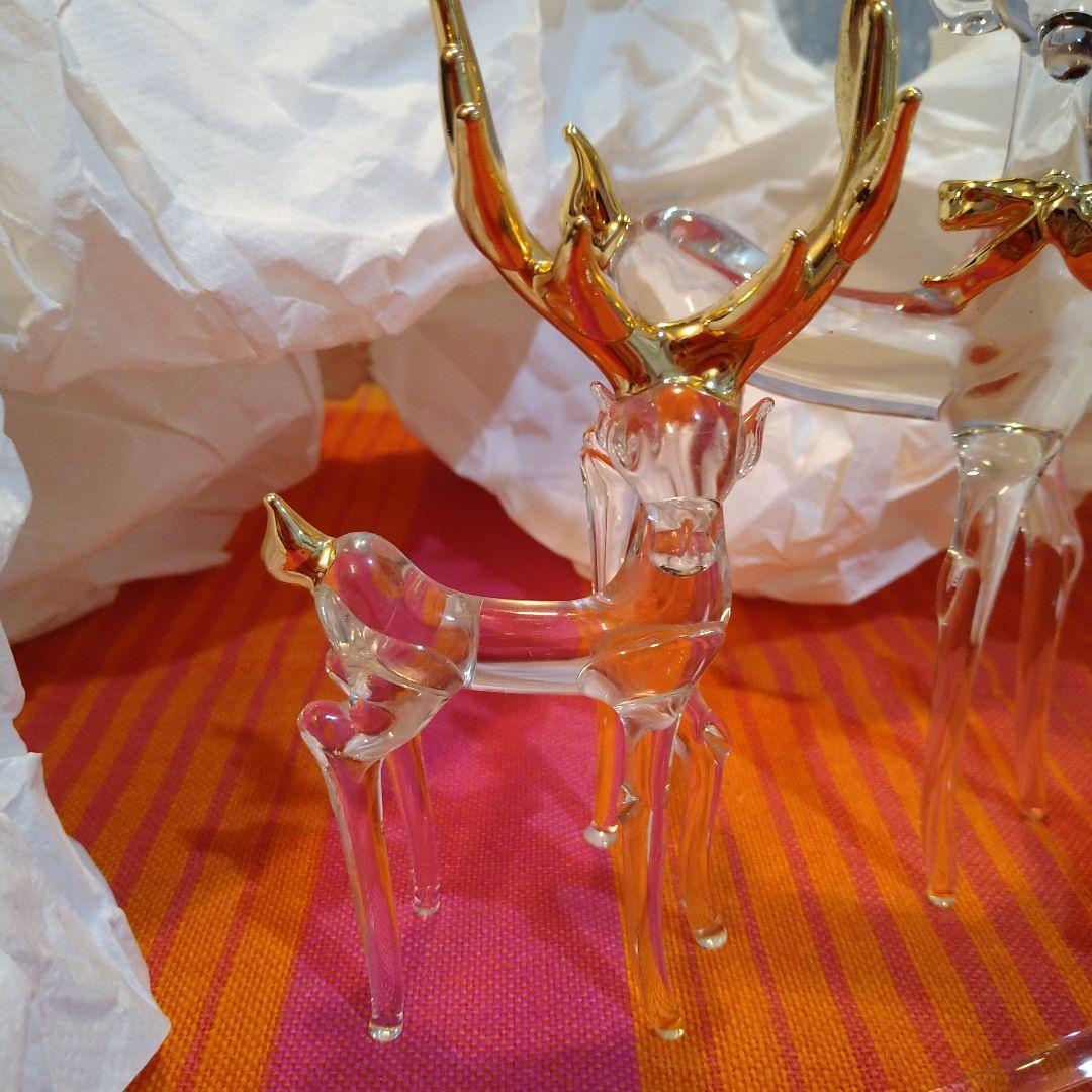 トナカイ　ガラス細工　鹿　置物　クリスタル　工芸品