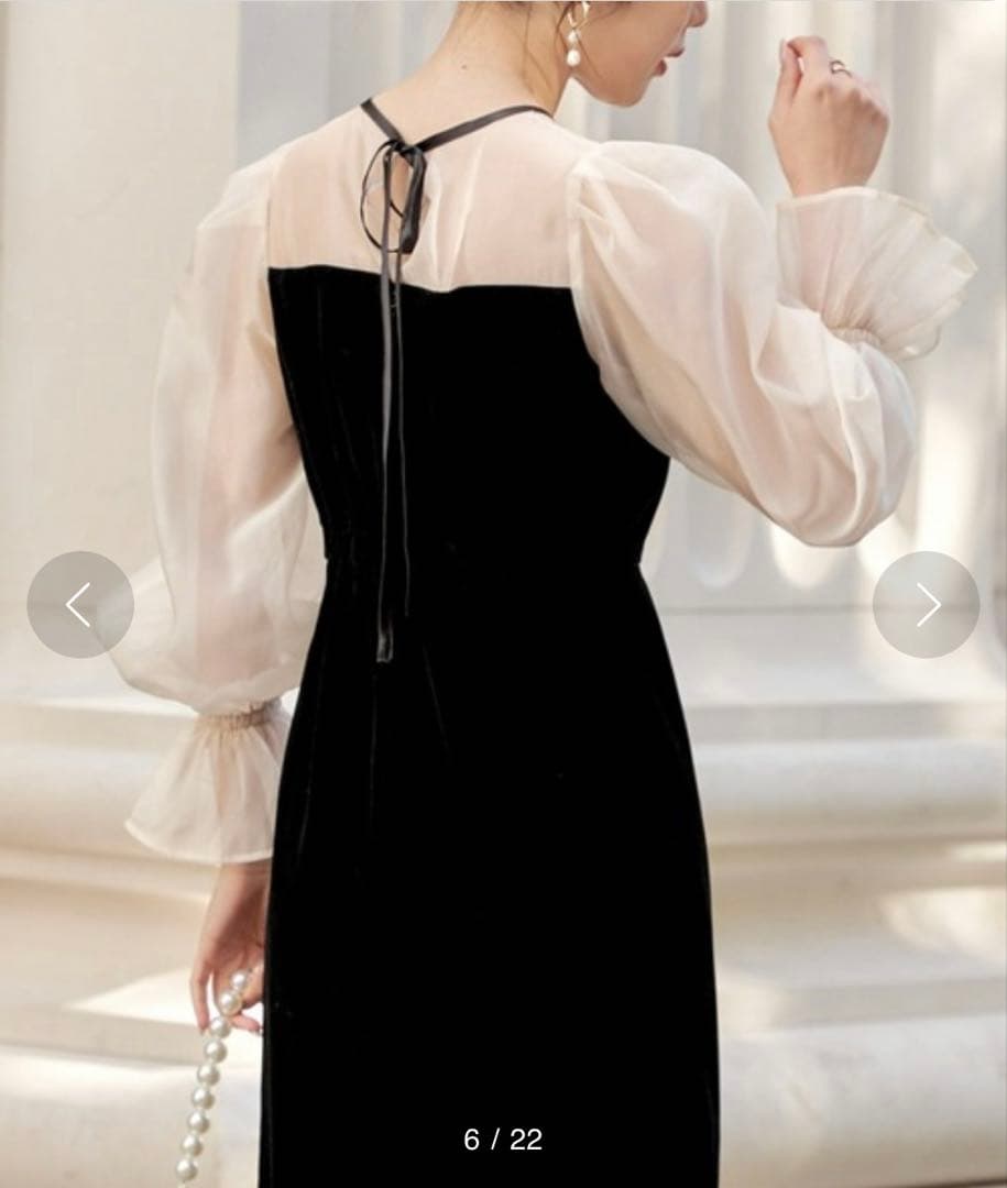 Chico 配色シースルータイトロングドレス　黒