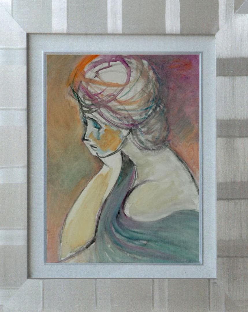 油絵 菅家令子 絵 絵画 インテリア 額付(白) F6-080712 人物 女性