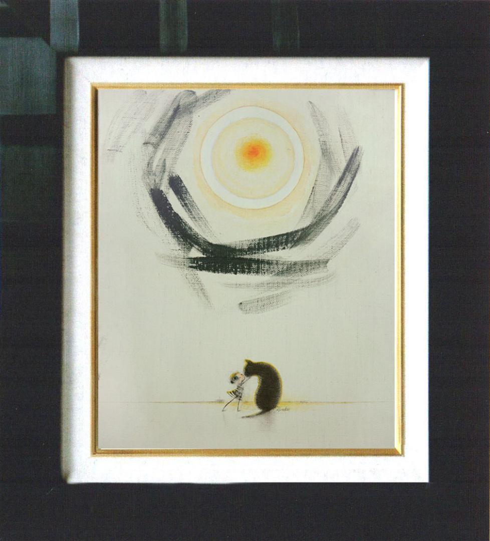 油絵 菅家令子 絵 絵画インテリア額付(白) F3-092018子犬子猫と女の子