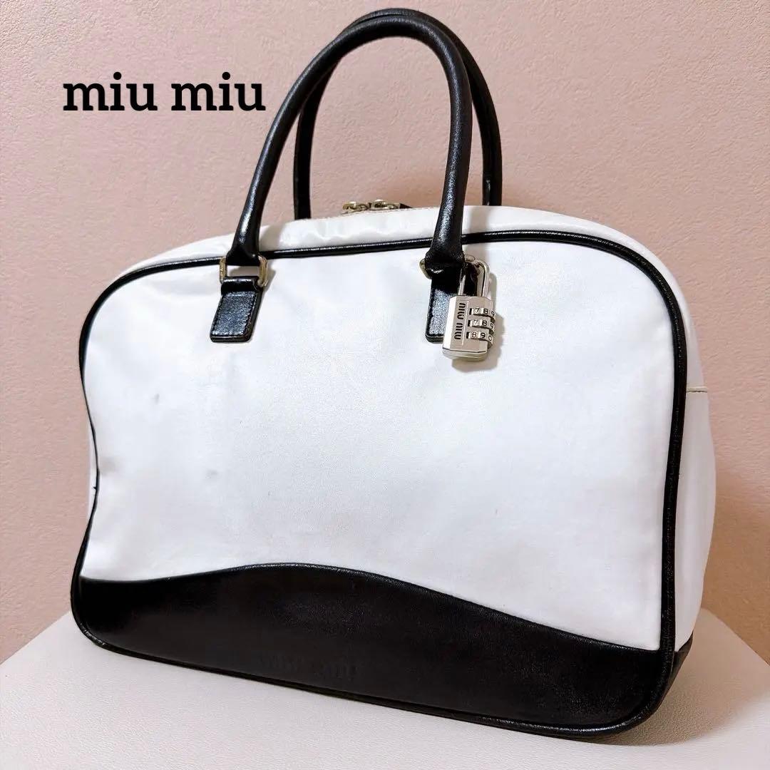 【良品】miu miu アーカイブ ミニボストン ハンドバッグ ホワイト