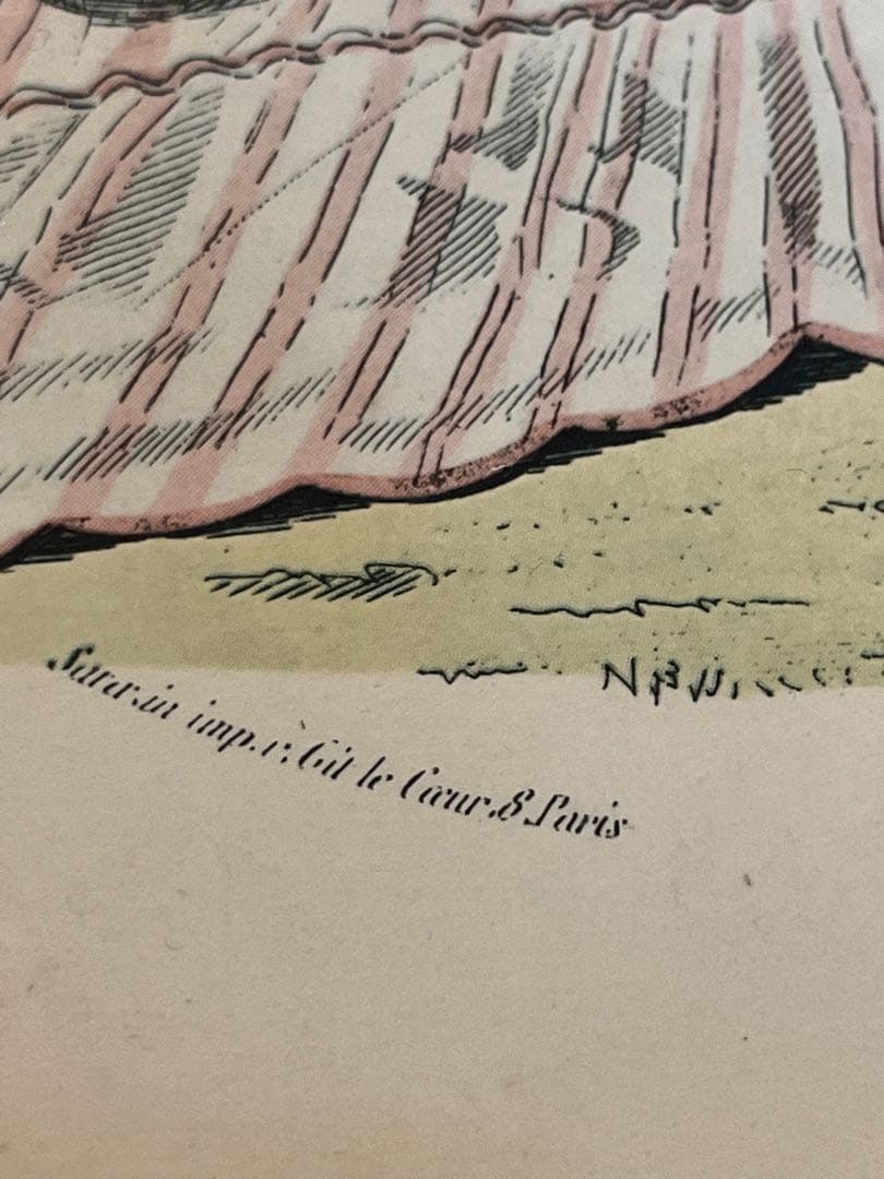 フランスアンティーク銅版画 夫人画　ラ・モード・イリュストレ 額装品