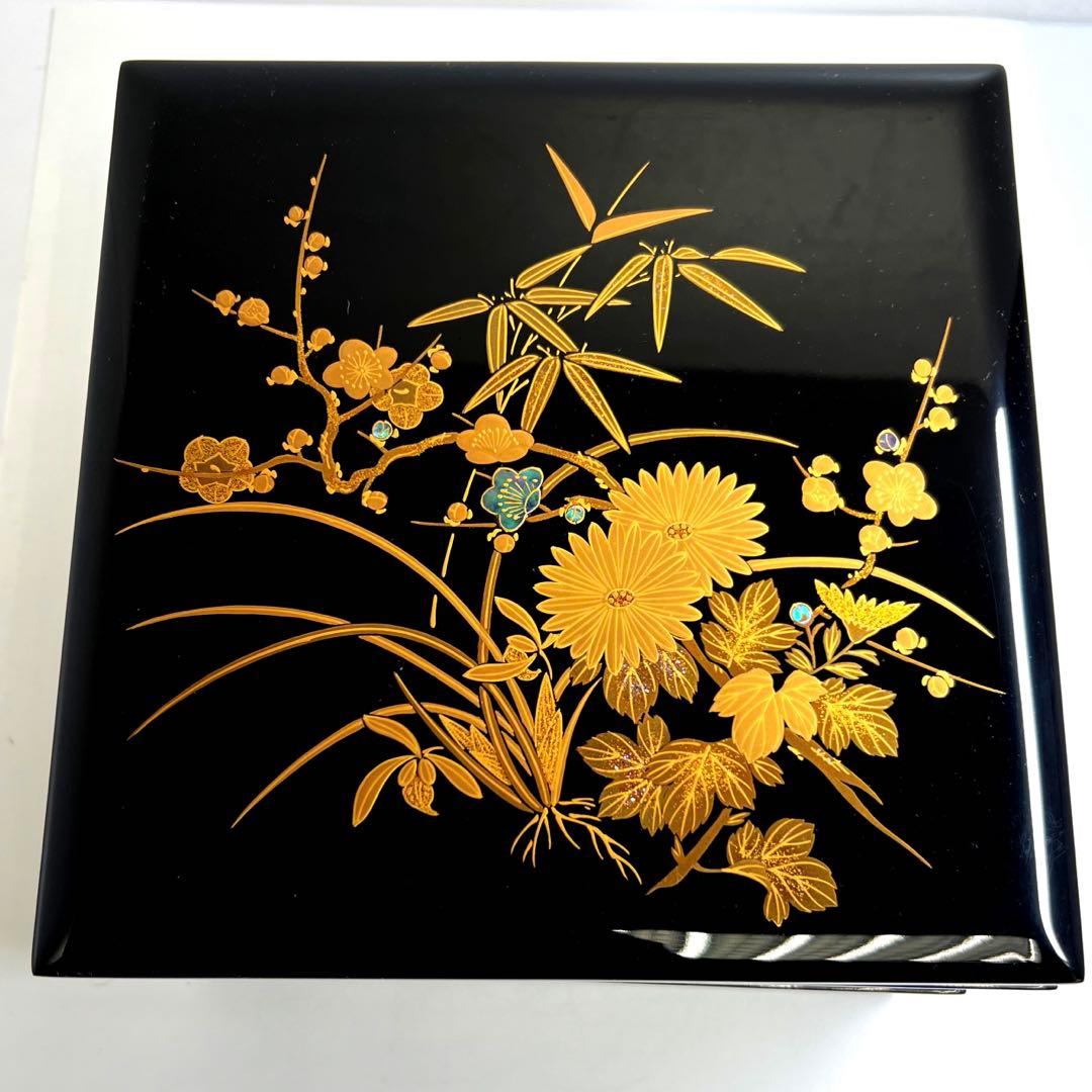 輪島塗　極上蒔絵二段重　蓋無木箱付　東Y7-0922③