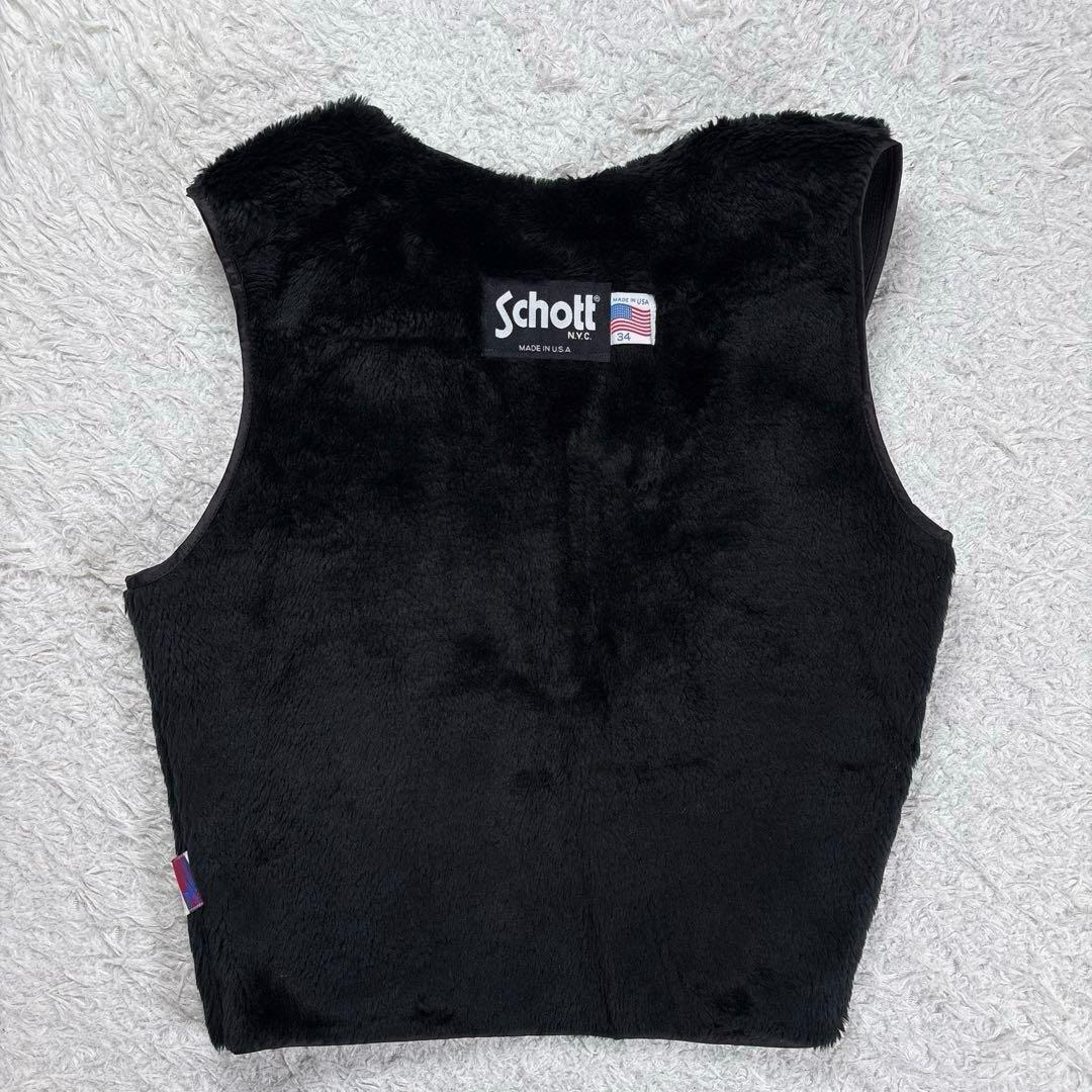 ✨希少・ボアライナー✨ショット　トラッカージャケット　レザー　米国製　袖リブ　黒