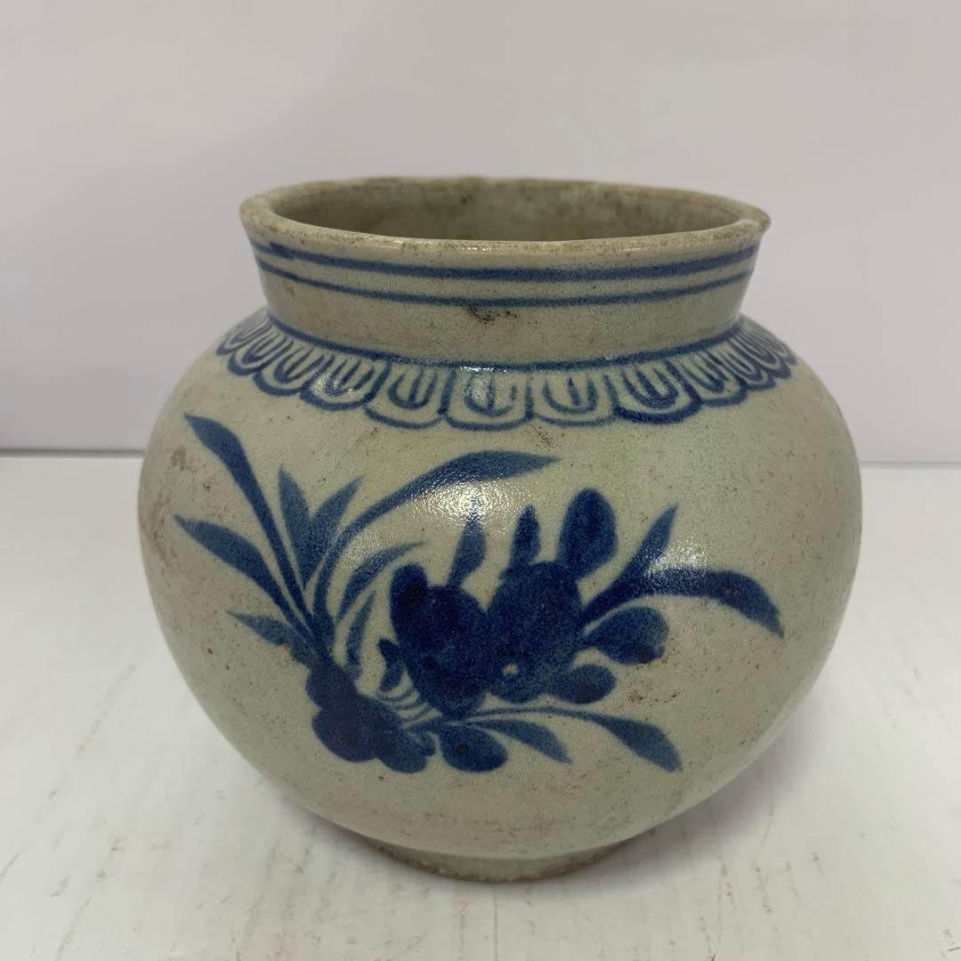 李朝　染付　壺　韓国美術　送料込み