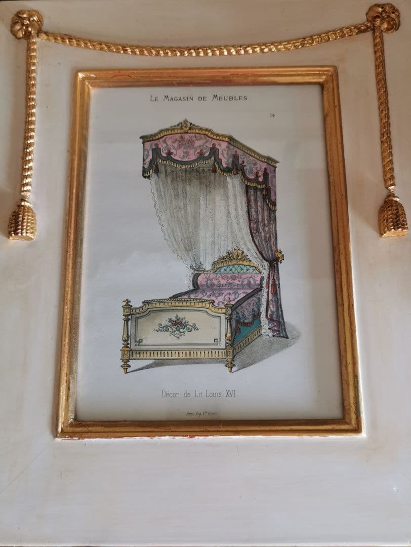 アンティークフランス ルイ16世式天蓋ベッド イタリア額装 マリーアントワネット