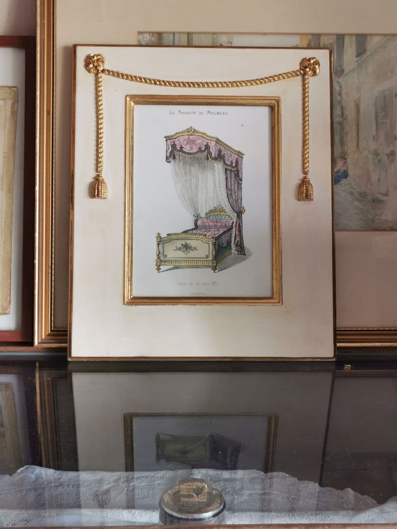 アンティークフランス ルイ16世式天蓋ベッド イタリア額装 マリーアントワネット
