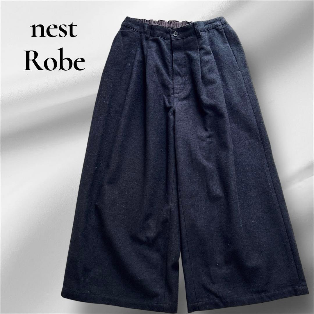 ネストローブ　ガウチョパンツ　タック　ウール　ワイドパンツ　クロップド丈