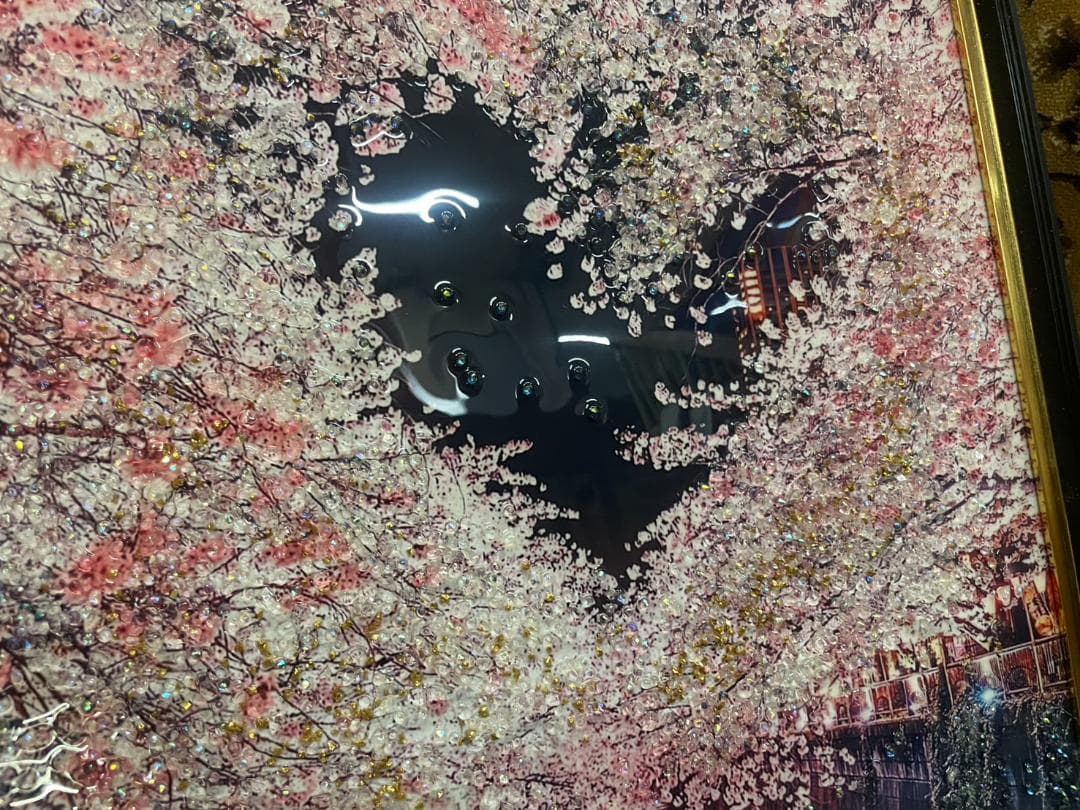 水晶絵　アートパネル　桜　夜桜　目黒川　ハート　さくら　夜景　絵画　絵　壁掛け