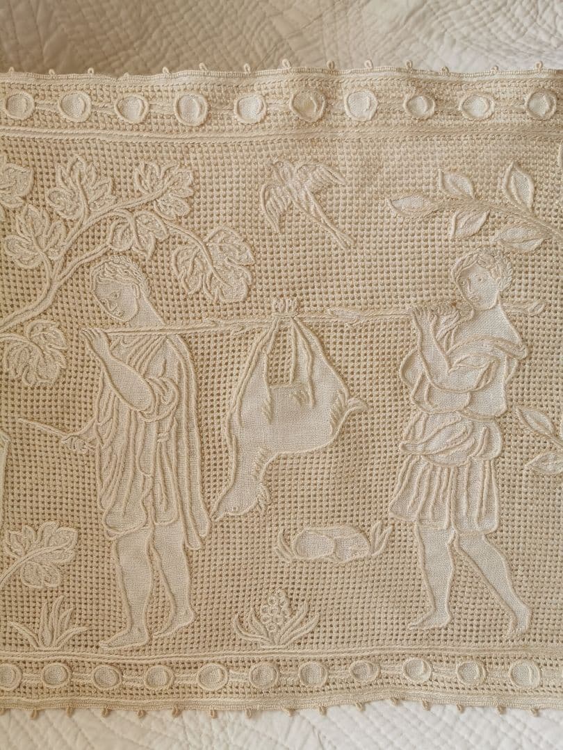 アンティーク ブラットレース アルテミスとアポロン 鹿狩りの森リネンランナー