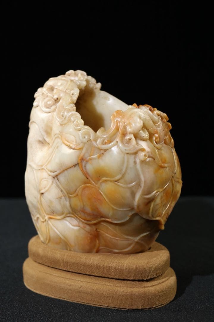 旧蔵　時代物　逸品　筆洗　寿山石　龍獸 清国時代彫刻　筆洗　文房具アンティーク