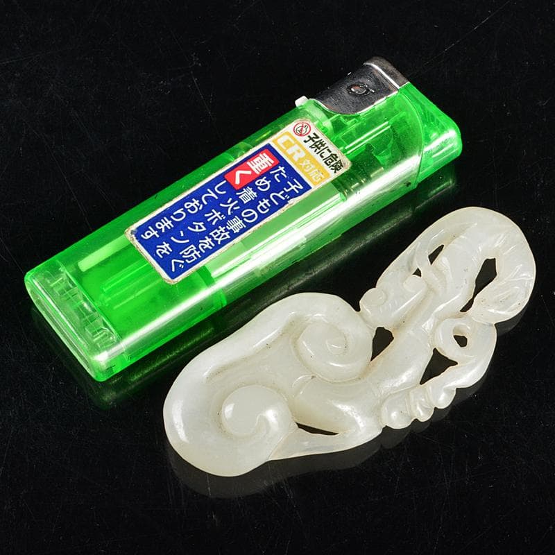 中国　玉石白玉彫刻　霊芝彫　根付　置物　V　R5977E